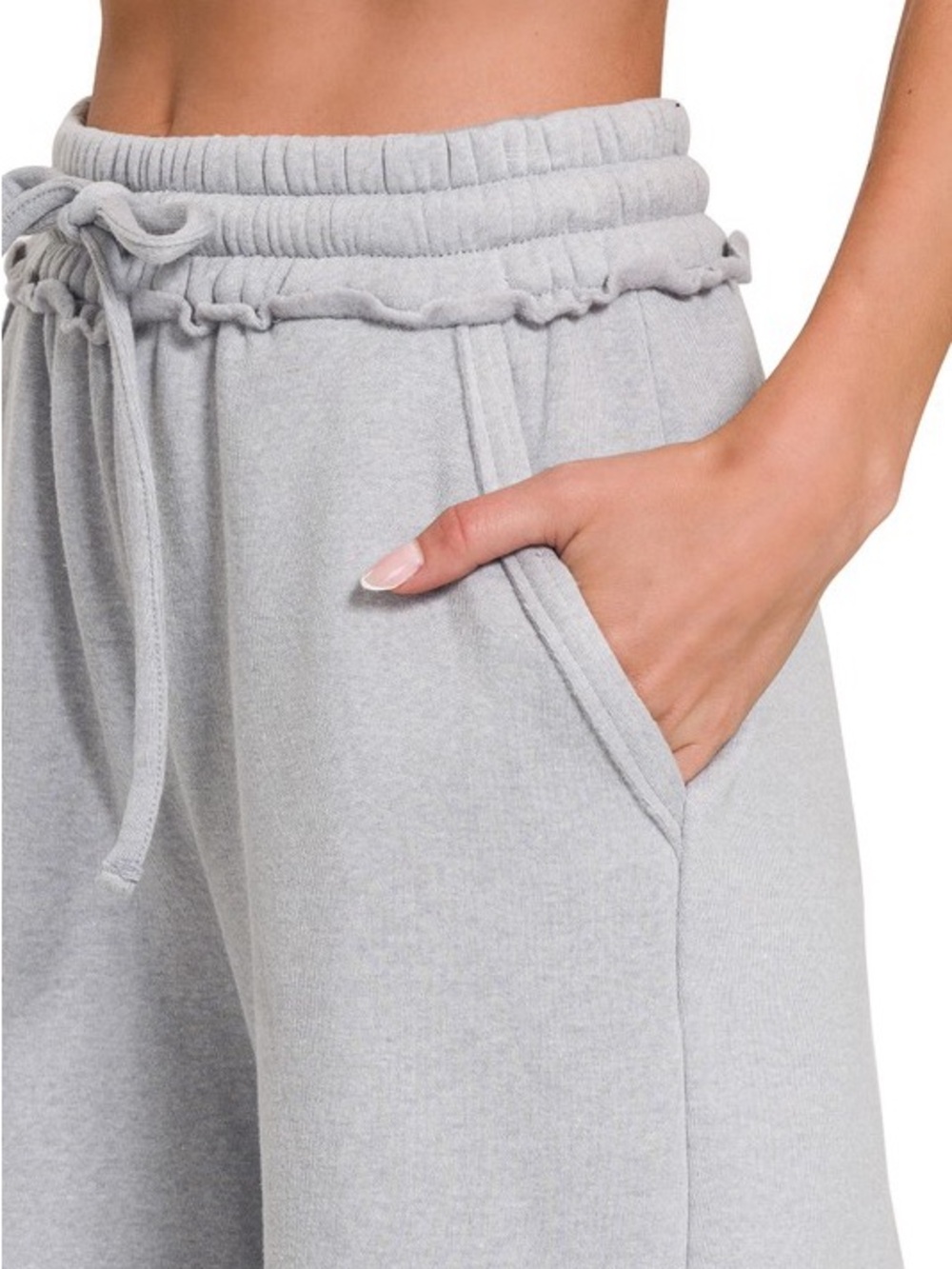 NWT ZENANA Charcoal Fleece Exposed Seam Wide Leg Sweatpants - Picture 4 of 9